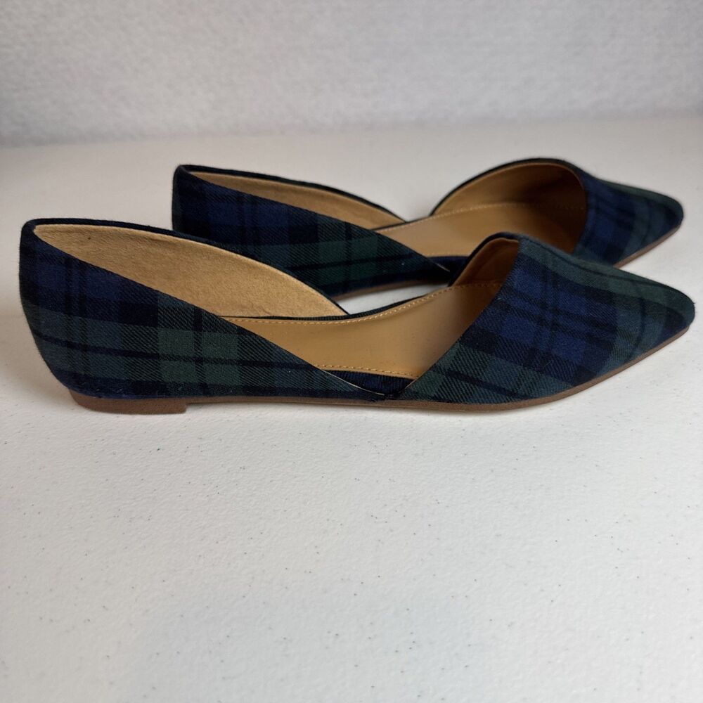 J Crew Slip on Pointed Toe Green & Blue Plaid Shoes 6.5 - Picture 2 of 9